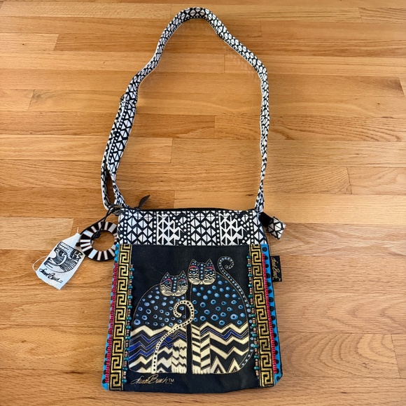 NWT Laurel Burch Crossbody Bag Two Cats Beads - Picture 1 of 13